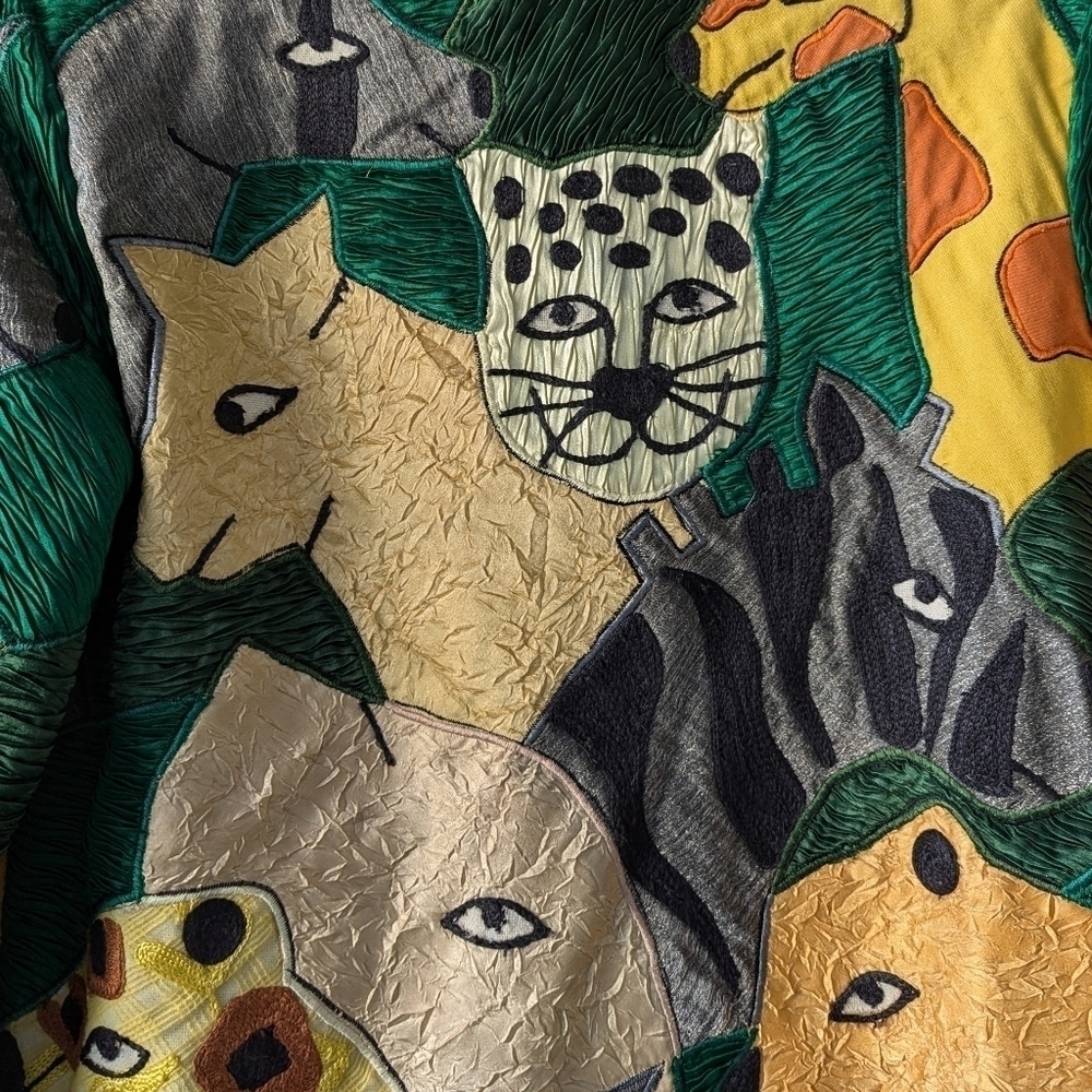 Vintage 90s Anage Jungle Cats Giraffe Zebra Patchwork Blazer Size Small - Picture 11 of 13